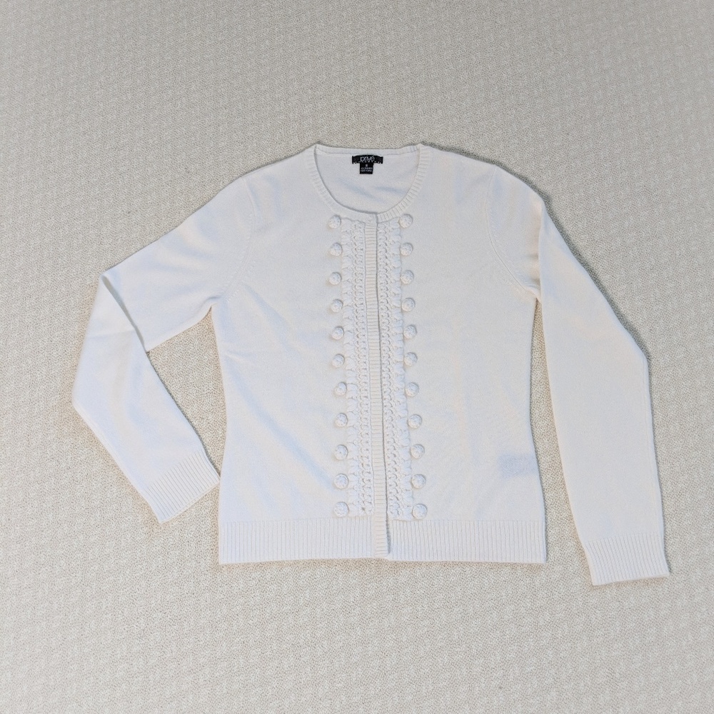 Prive Ivory/White Button Front Cashmere Sweater